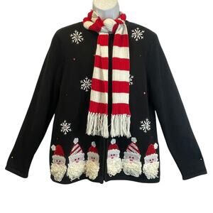 VINTAGE Y2K Classic Elements Santa Scarf Ugly Christmas Cardigan Sweater Size L